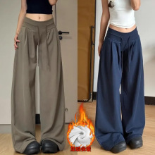 美式复古运动裤女2025新款宽松显瘦直筒垂感加绒卫裤休闲阔腿裤子