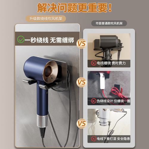Kemeideyson Hair Dryer Holder Without Drilling Bathroom Hair Dryer Bracket Space Aluminum Wall Mounted Hair Dryer Stand