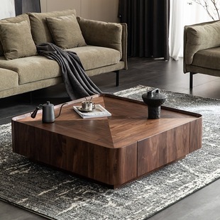 Nordic black walnut solid wood coffee table square storage furniture designer Italian minimalist square coffee table table