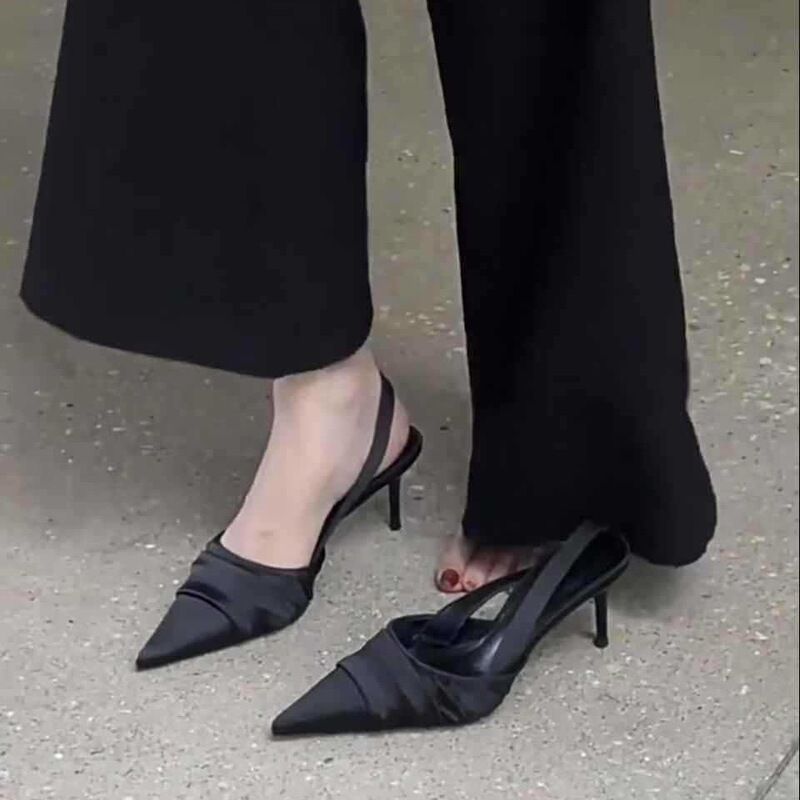 Crazy Star Cluster ~ Genuine Leather Silk High Heel Peep Toe Sandals for Women, French Style Thin Heel Pointed Toe, Elegant and Stunning Backless Single Shoes