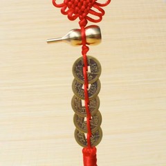 Five Emperors Coin Pendant, Brass Gourd, Hollow Opened Cover, Inlaid with Vermilion Sand, Genuine Good Luck Knot Home Decor