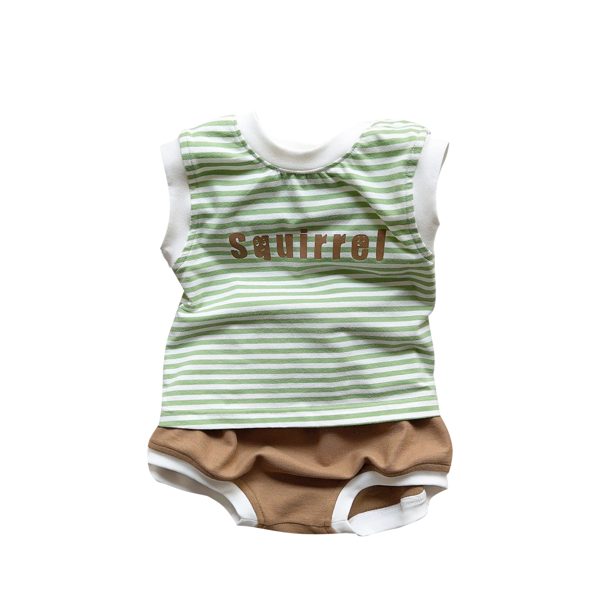 Baby Summer New Korean Boy Top sin mangas Pantalones cortos Traje de letras de bebé lindo a rayas