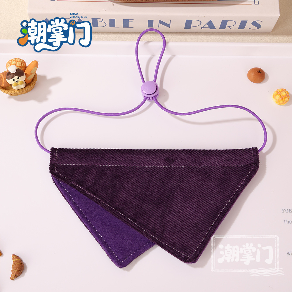 117 corduroy triangle scarf-dark purple / S size: suitable for neck circumference 17cm-27cm