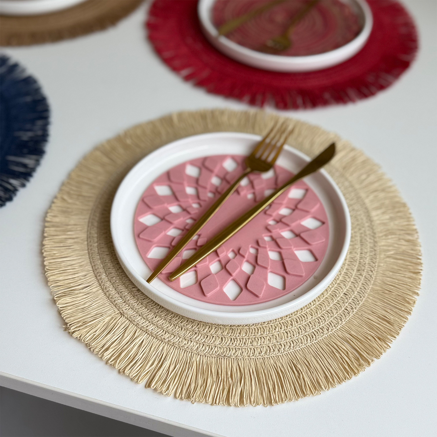 Cojín de papel tejido cojín de mesa redondo de papel cojín de aislamiento antideslizante americano cojín de taza de decoración de vacaciones