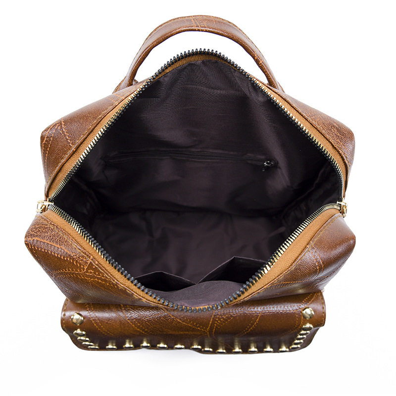 Mochila de cuero suave para mujer casual de nuevo estilo transfronterizo, moda, lujo ligero, viajero urbano, color de contraste, mochila de viaje, marea al por mayor