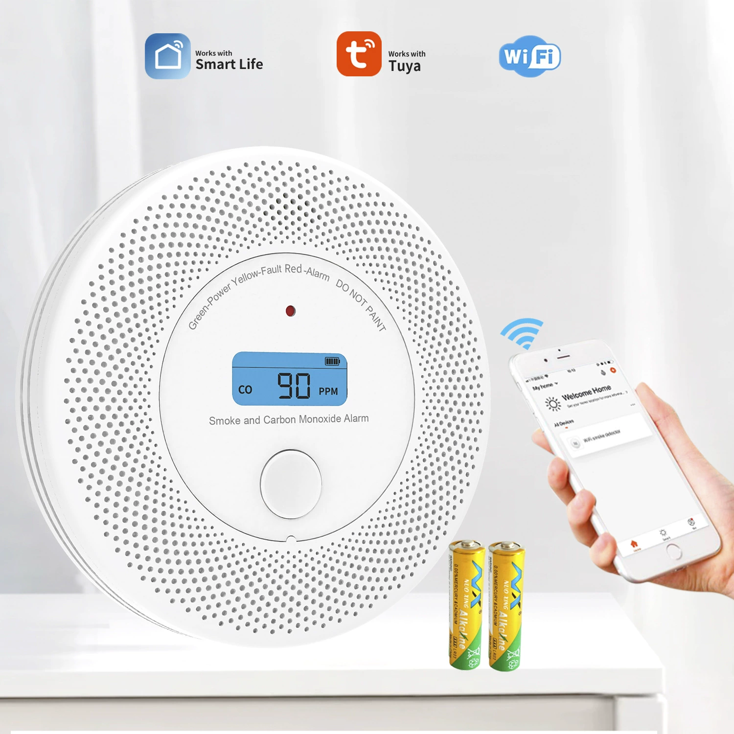 Tuya WiFi композитная сигнализация дыма и угарного газа 1,5 В AA сменная батарея VSC62W