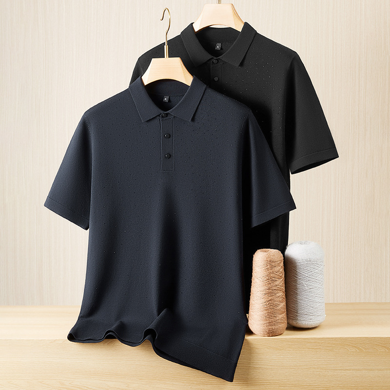 2025年秋季新款男士加肥加大码时尚休闲翻领短袖毛衣打底衫男胖子