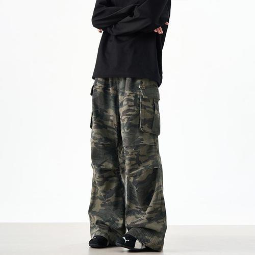 American Retro Large Pocket Camouflage Work Pants for Men High Street Loose Straight Leg Wide Leg Casual Pants 2025 Street Style