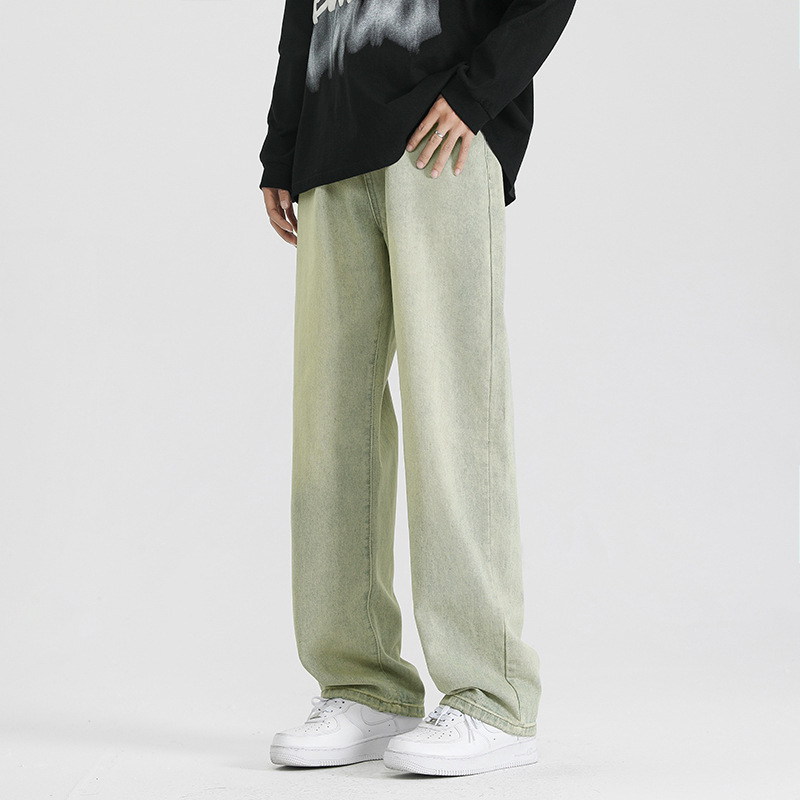 Yadu - Popular Style Washed Denim Mop Pants Retro Classic Hong Kong Style Loose Straight Pants Unisex Long Pants 505 Yadu - Popular Style Washed Denim Mop Pants Retro Classic Hong Kong Style Loose Straight Pants Unisex Long Pants 505