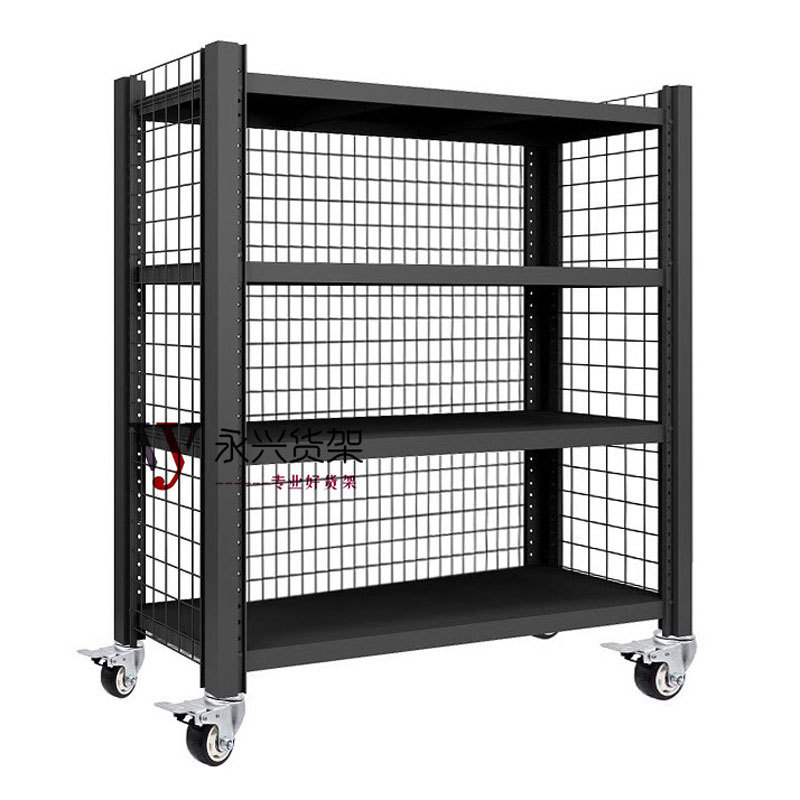 批发重型加厚仓库仓储货架带轮子货柜带网格可移动置物架多层家用