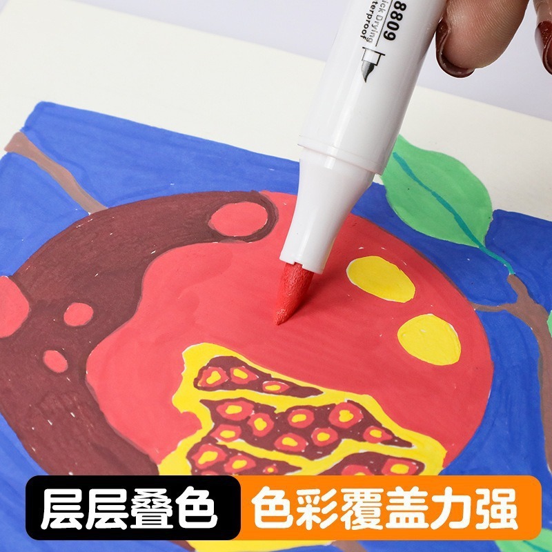 Zhenhao 子供用アクリルマーカーペン、学生絵画、速乾性、積み重ね可能、不透明紙落書き、無臭、双頭マーカー|undefined
