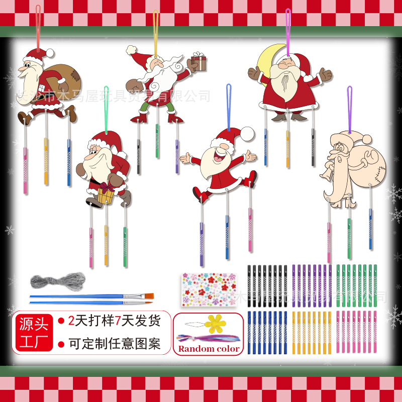 Funny Christmas Wooden Wind Chime Santa Claus Coloring Hanging Wind Chime Christmas Family Activity Party Decorations