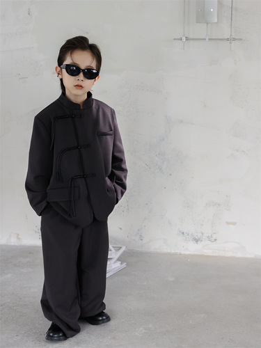 Boys' Chinese solid color suit, spring and autumn new style, children's casual and handsome suit, two-piece suit, loose and fashionable