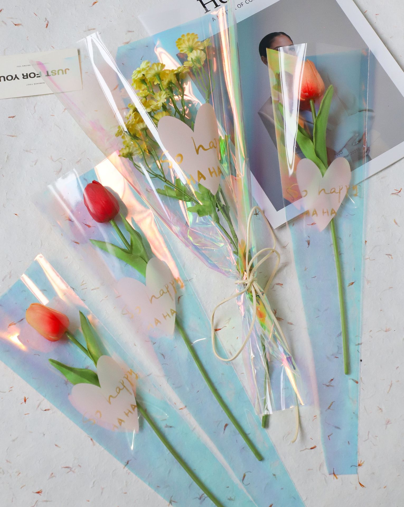 Día del Maestro de Tanabata 520 Embalaje de flores Symphony Transparente Bolsa única Ramo impermeable Bolsa múltiple Spot