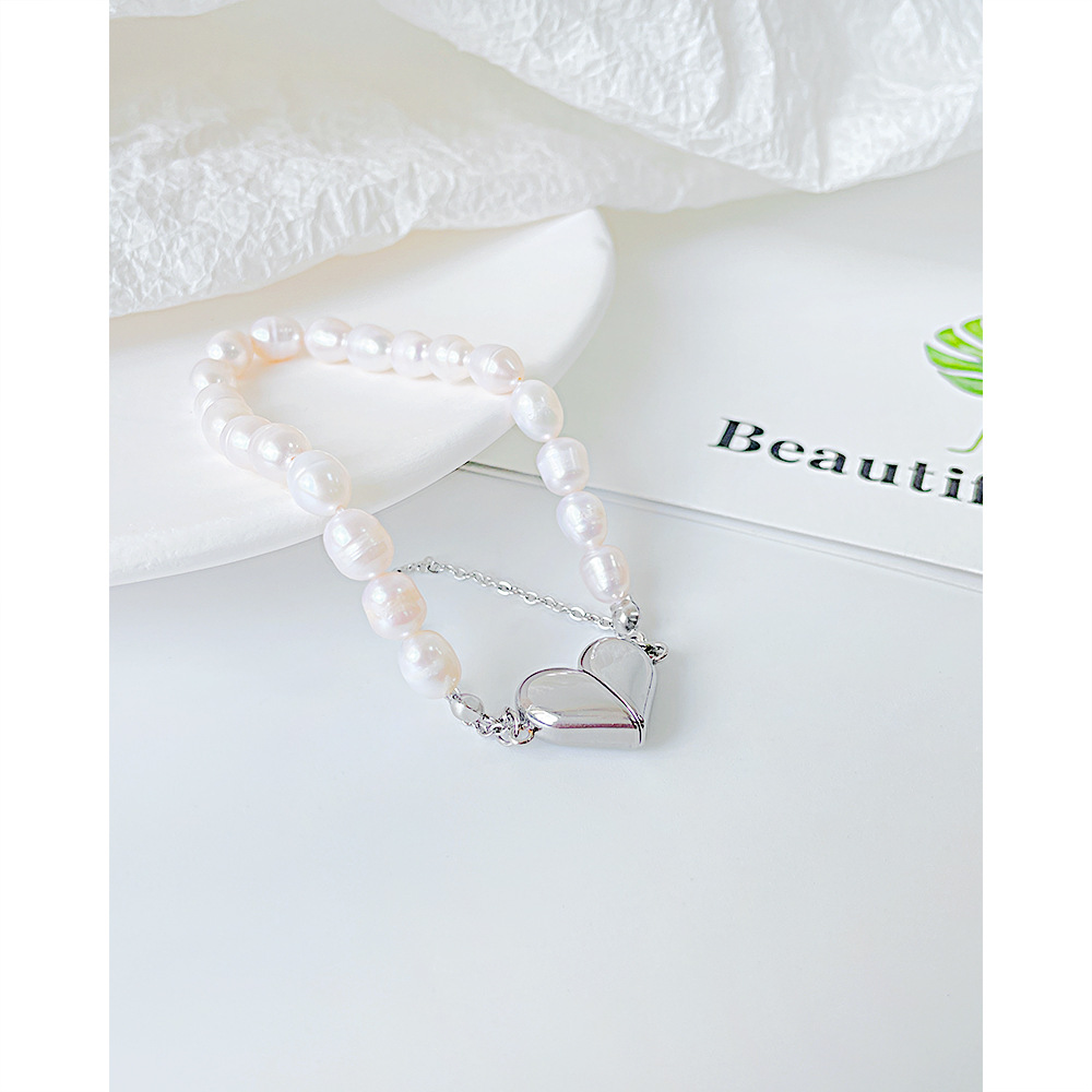 Fashion Heart Shape Stainless Steel Pearl Plating Bracelets 1 Piece