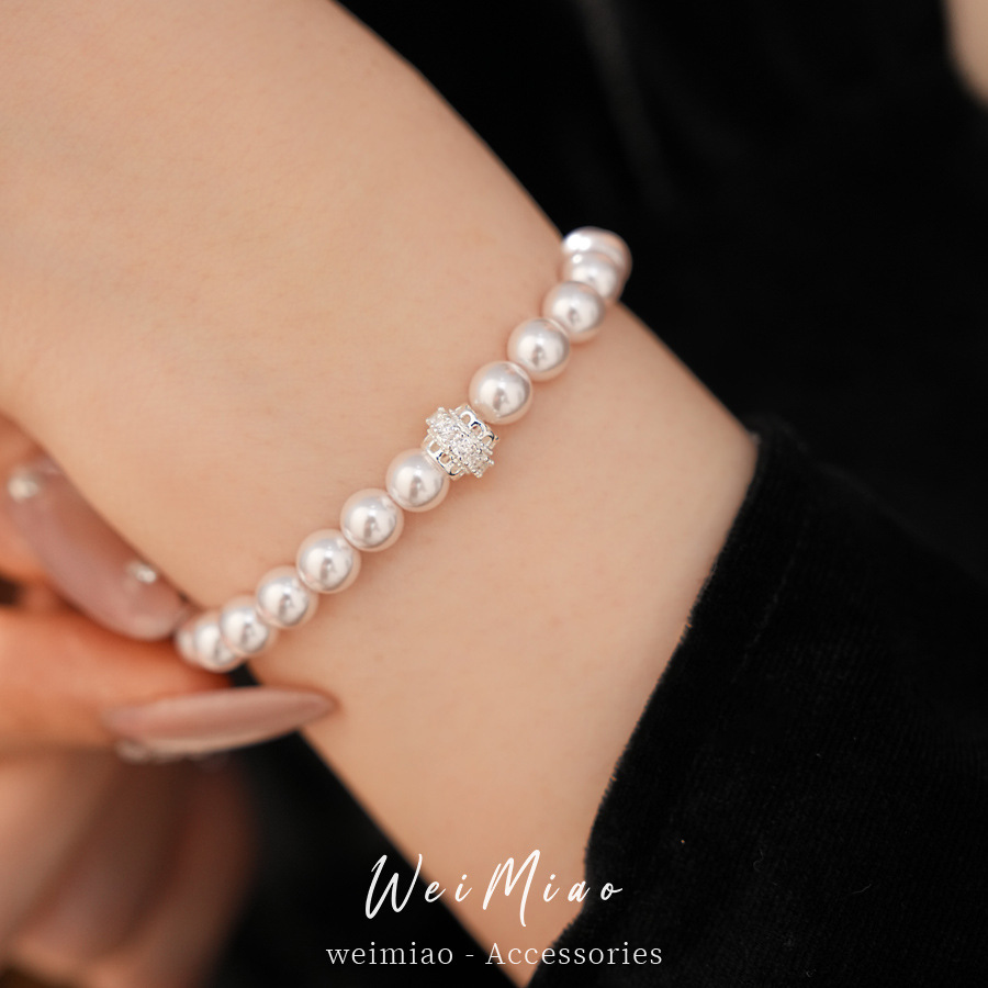 Elegante simple pulsera de perlas de piedra de silicio ligera pulsera de nicho de lujo alto temperamento al por mayor joyería de la mano