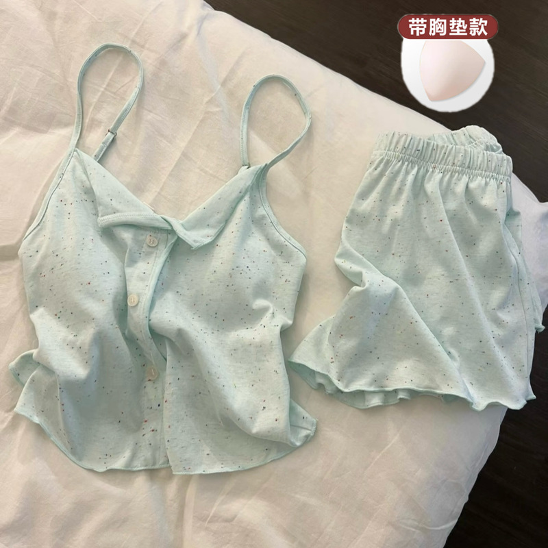 With Chest Pads, Fresh Mint Green, Sweet and Soft Like Modal, Suspender Shorts, Pajamas, Women's Summer Home Wear With Chest Pads, Fresh Mint Green, Sweet and Soft Like Modal, Suspender Shorts, Pajamas, Women's Summer Home Wear