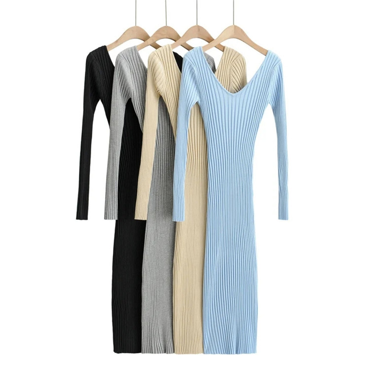elastic slim-fit knitted dress NSLD24041