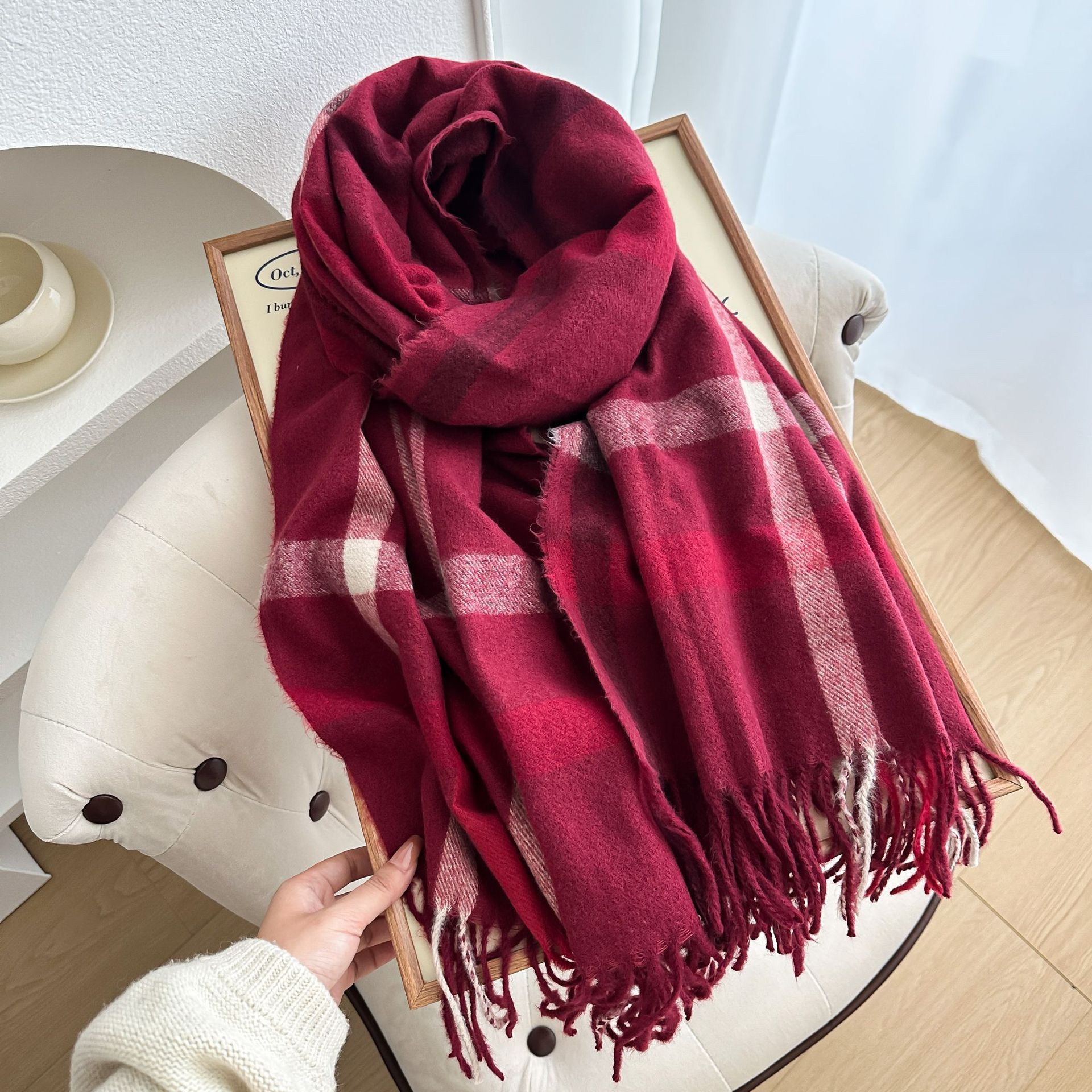 Bufanda de Cuadros de Imitación Cachemira Térmica para Invierno