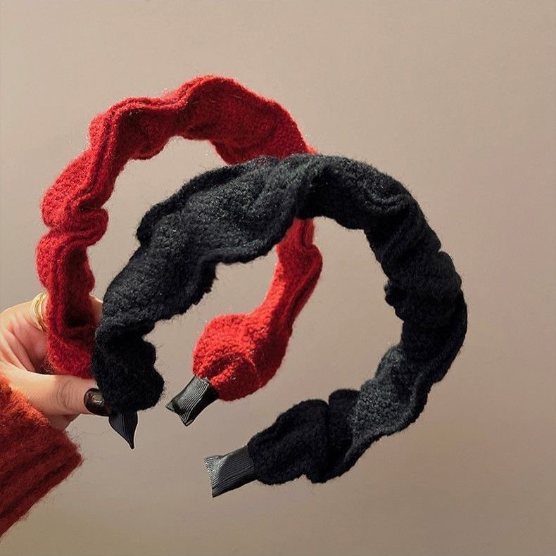 新年款針織毛線高顱頂發箍秋冬頭飾網紅外出百搭顯臉小頭箍高級感