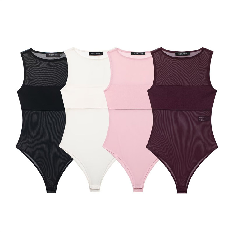 Myst&Za2026 New Summer Product Cross-Border Women's Sleeveless Round Neck Spliced Silk Mesh Jumpsuit 5039371 Myst&Za2026 New Summer Product Cross-Border Women's Sleeveless Round Neck Spliced Silk Mesh Jumpsuit 5039371