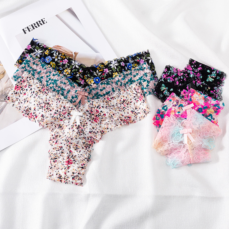 Lace printed underwear women's lightweight breathable low waist women's underwear pure desire style briefs women's foreign trade cross-border