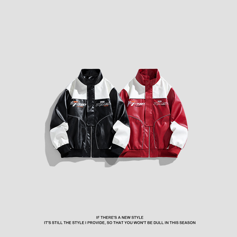 American pu chaqueta de hombre chaqueta de hombre primavera y otoño nuevo cuello vertical chaqueta de motocicleta de tendencia universal chaqueta de color para hombre