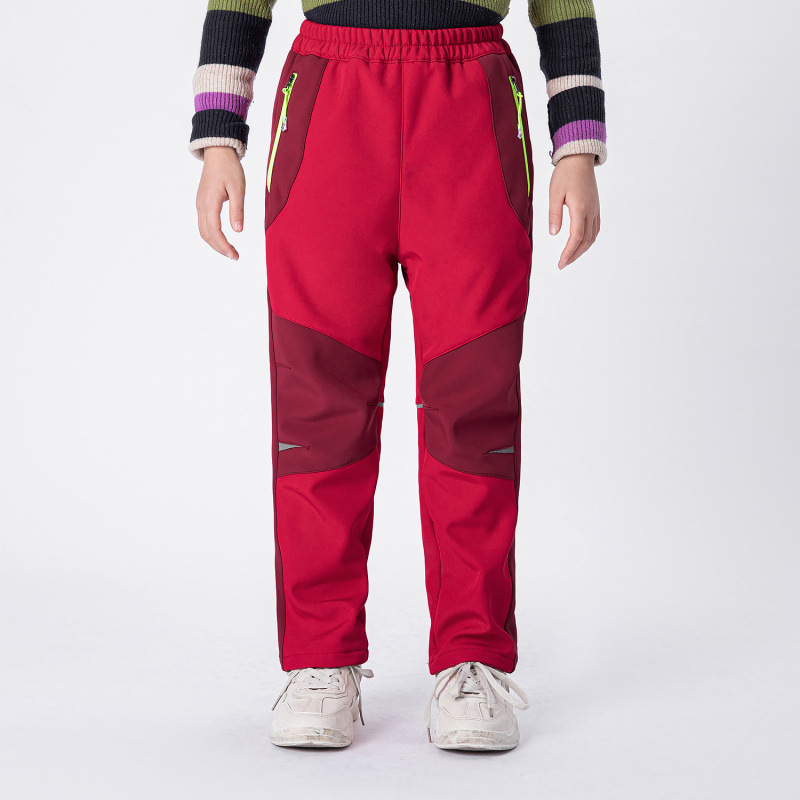 2021 Autumn and Winter New Style Boys and Girls Fleece-Lined Warm and Comfortable Outdoor Mountaineering Sports Pants Soft Shell Pants