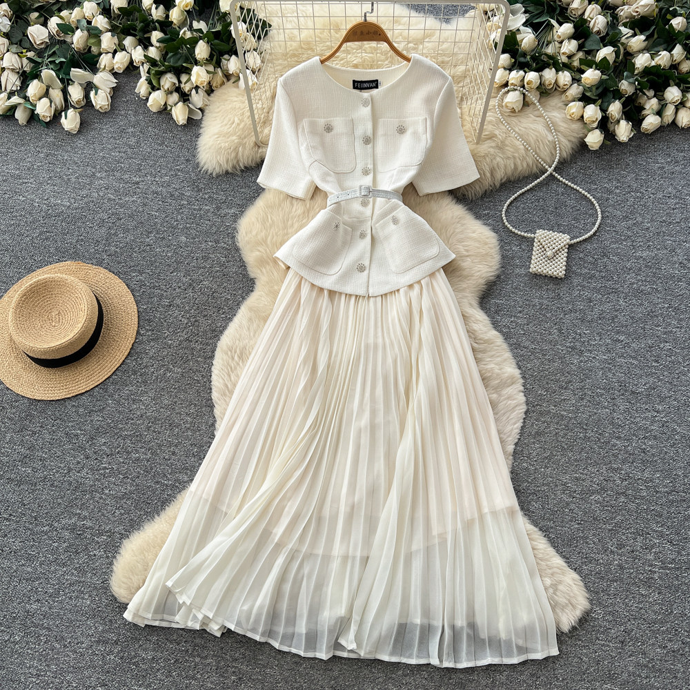 Inspired Pink A-Line Dress Short Sleeved High Waisted Fitted Long Skirt Luxurious Feel Women's Clothing_ecoleips.com