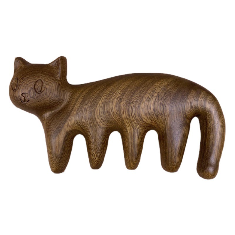 Gatito sándalo masaje peine lindo gato de dibujos animados Meridiano de madera peine de cabeza terapia de cuerpo entero universal masajeador descompresión