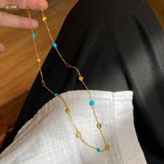 纯银S925猪鼻子蓝松石猫眼毛衣链小众设计轻奢高级叠戴长款锁骨链