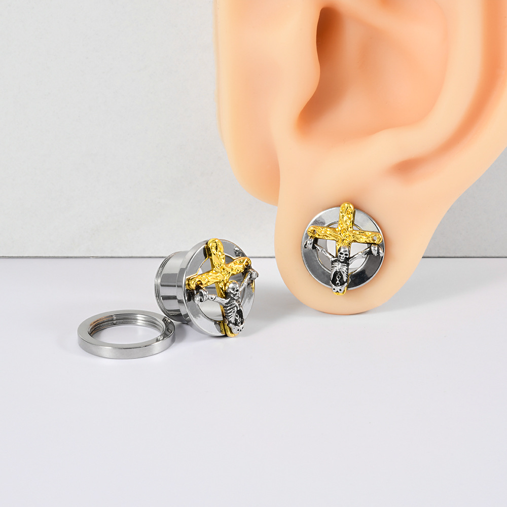 1 Piece Ear Cartilage Rings & Studs Hip-Hop Cross Skull Titanium Steel Auricle display picture 9