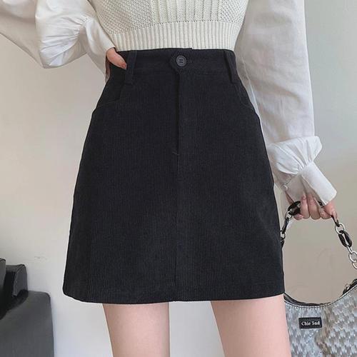 Women's Autumn/Winter Slimming High-Waisted A-Line Short Skirt 2024 New Coffee Corduroy Bodycon Skirt 145 for Petite Women