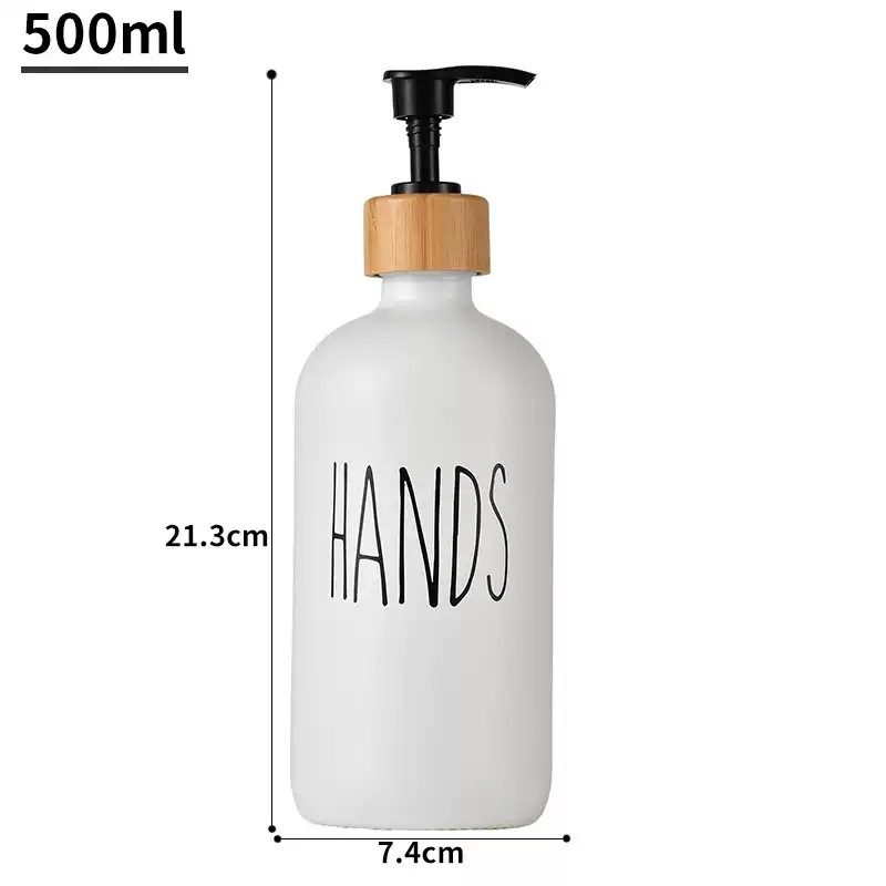 Bomba de desinfectante de manos Amazon Glass Boston botella de dispensador de jabón con tapa de madera en blanco y negro botella de champú 500ml