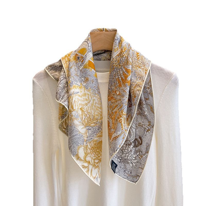French Luxury Style Scarf! New Double-Sided Contrast Color Silk-Wool Scarf For Women, Summer Versatile Rainforest Silk Wool Shawl - Thumbnail 5