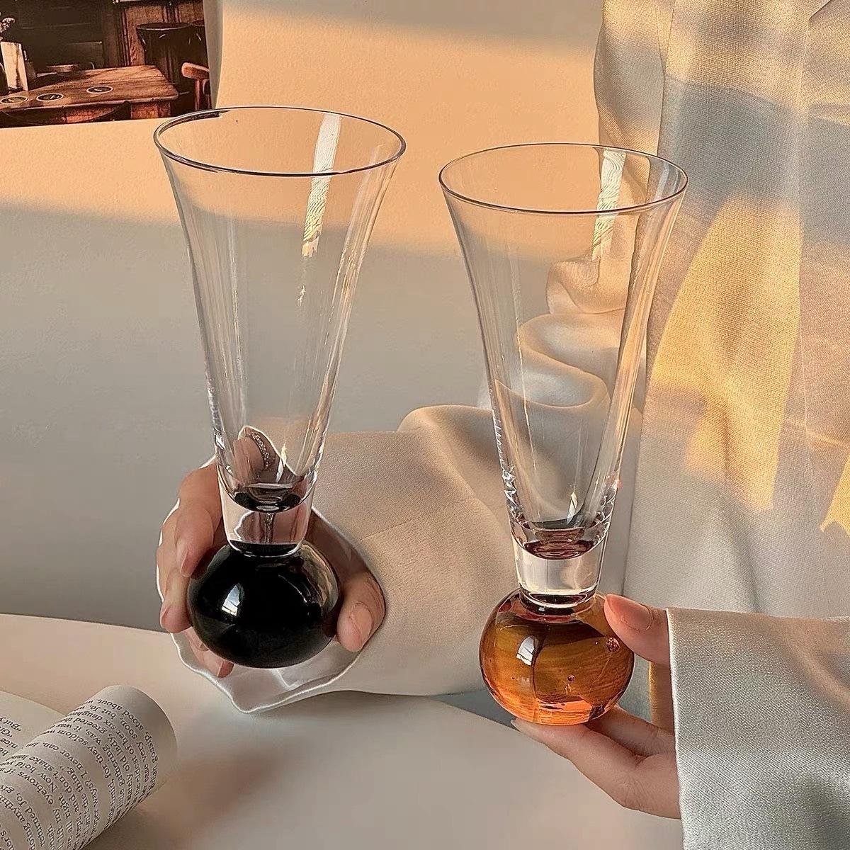 Copa de champán planeta de alto valor de nicho Copa de burbujas de jugo Diseño creativo Vaso de vidrio estilo ins simple Taza de bebida