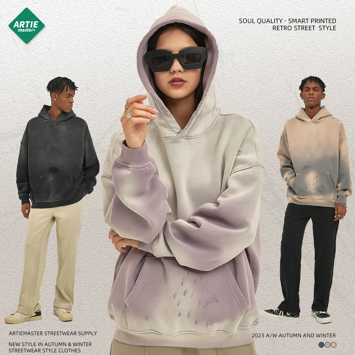 Ropa ARTIE para hombre, nuevo producto de otoño e invierno 20225, Sudadera con capucha de marca de moda lavada y desgastada con caballo rociado de 360g para hombre