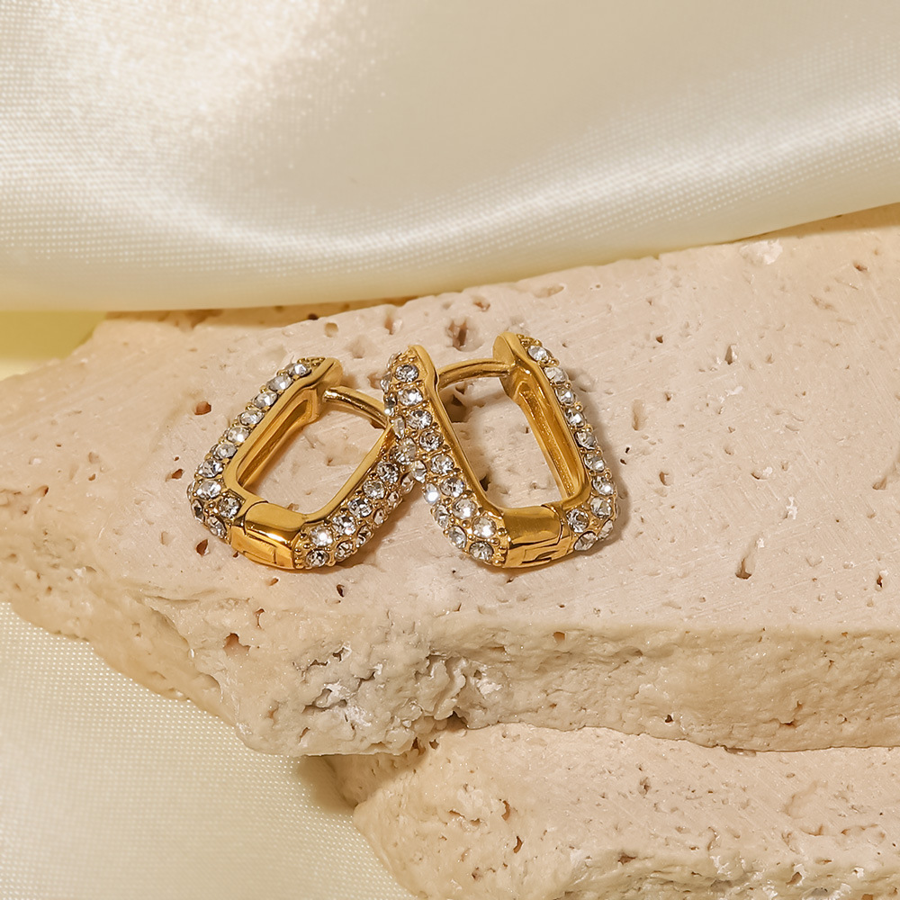 Fashion U Shape Titanium Steel Earrings Inlay Zircon Stainless Steel Earrings 1 Pair