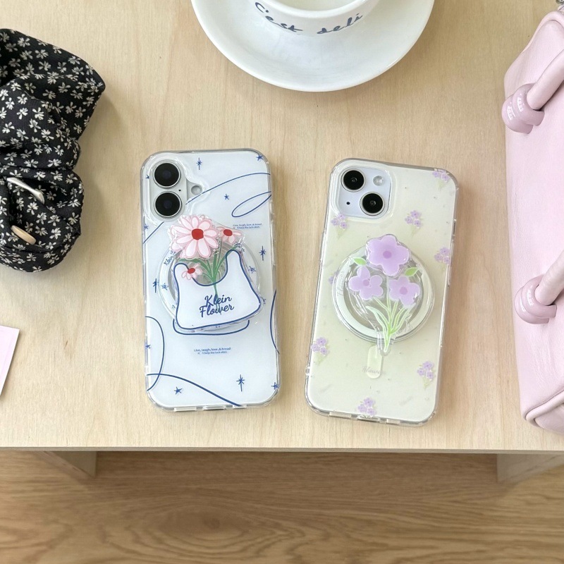 Flores moradas literarias frescas 16ProMax soporte magnético 13 funda para teléfono móvil apple 14 iphone15 femenino