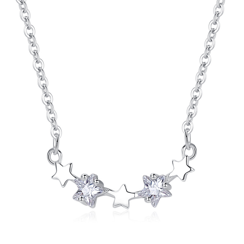 Collar de plata esterlina S925 estrella conectada estilo simple de moda con incrustaciones de collar de estrella de circón estrella de cinco puntas joyería brillante