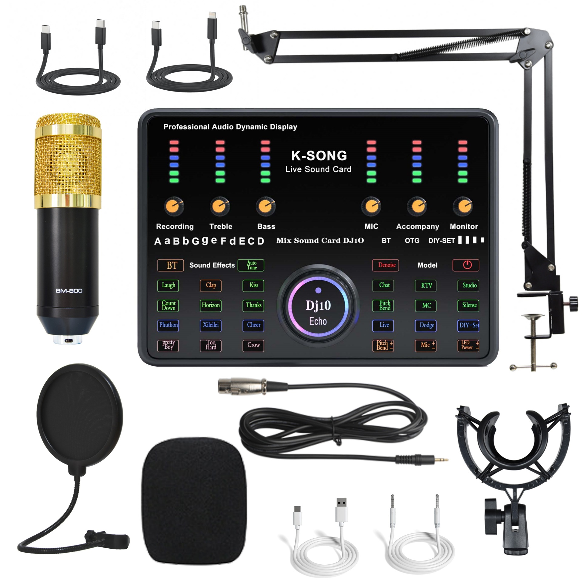 Cross-Border Foreign Trade Sound Card Complete Set Mobile Phone Microphone Computer Karaoke Recording Equipment Microphone Live Broadcast Mixer
