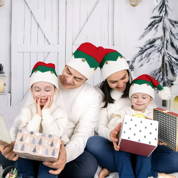 Parent-Child Christmas Hats for Men and Women in Autumn and Winter New Bell Christmas Hats Color-Blocked Wool Ball Wool Hats Holiday Knitted Hats