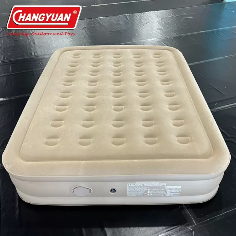 定制 卡其色植绒PVC充气内置泵高床 三层加高床垫 蓄电泵气垫床