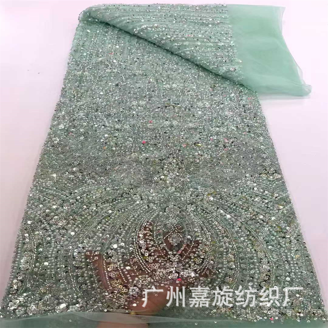 Nuevo bordado de tubo de perlas vestido de mano sequinilla tela de malla bordada moda pesada ropa de espectáculo de escenario accesorios de boda