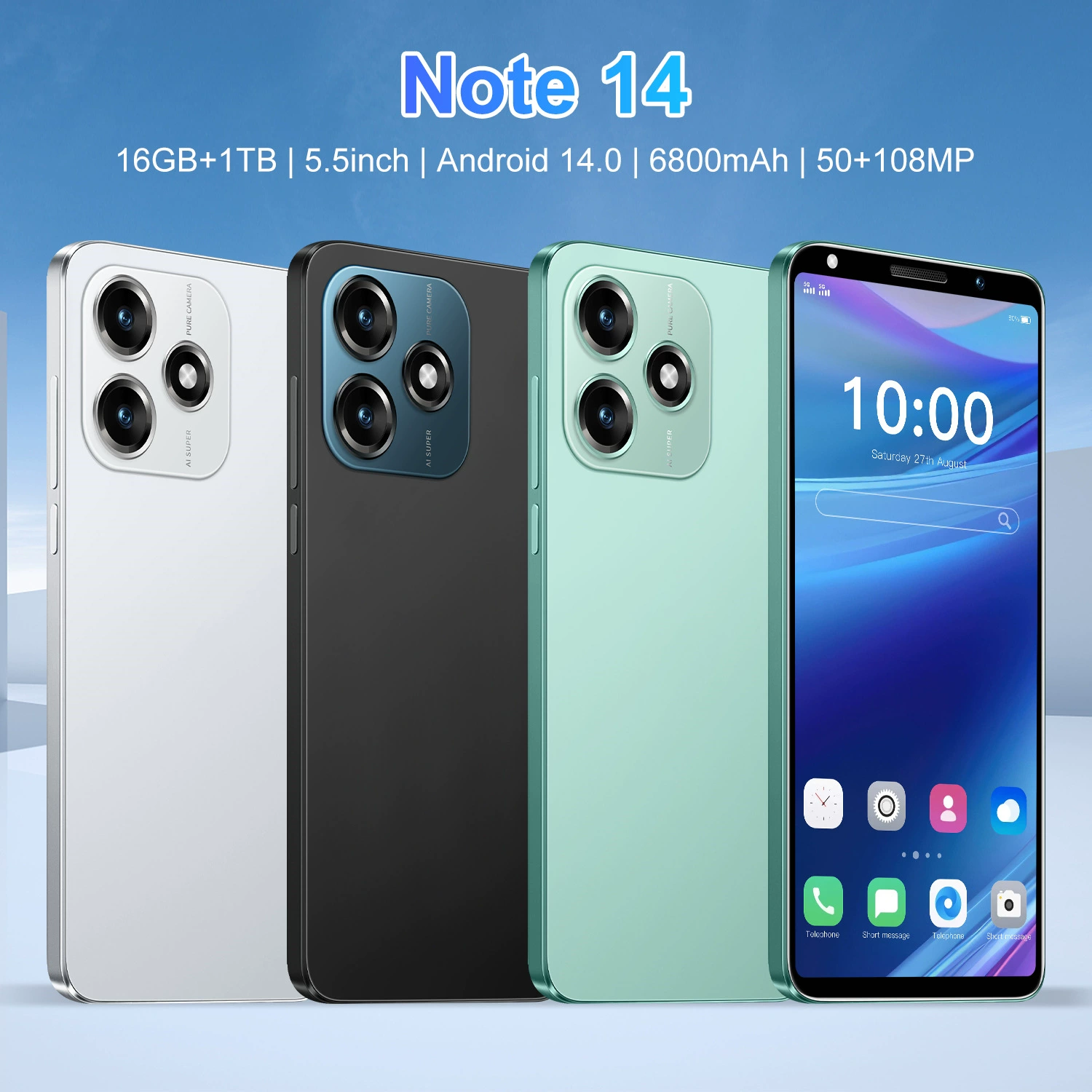 Новый трансграничный мобильный телефон Note 14 для внешней торговли. Смартфон Android 8.1 с 5,5-дюймовым дисплеем и встроенной памятью 16 ГБ.