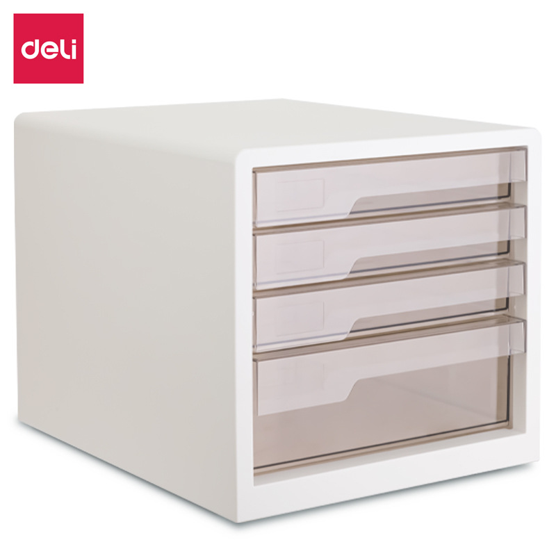 得力PB101文件櫃文件櫃帶鎖淺灰5層帶鎖手拉桌面文件櫃 桌面帶索