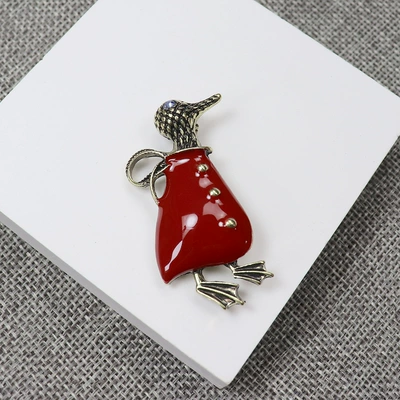 Second-Hand Vintage Niche Enamel Little Penguin Brooch (Yaxa sancaqları) - red