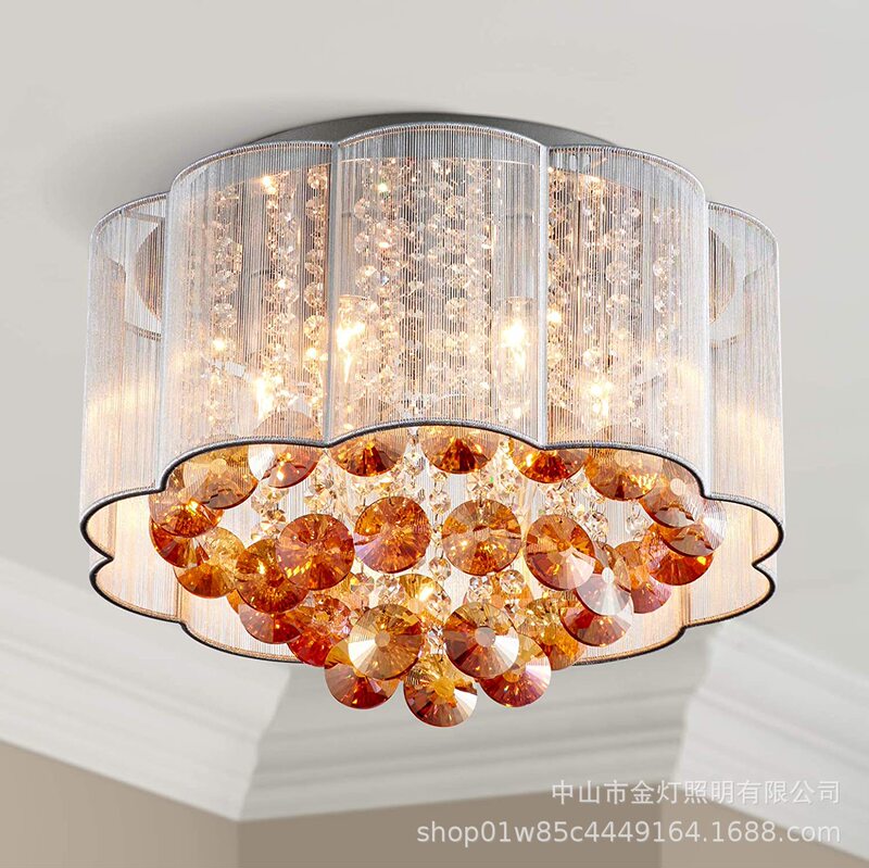 Cross-border American Style Simple Retro Bedroom Ceiling Lamp Nordic French Style Pastoral Room Study Crystal Fabric Chandelier