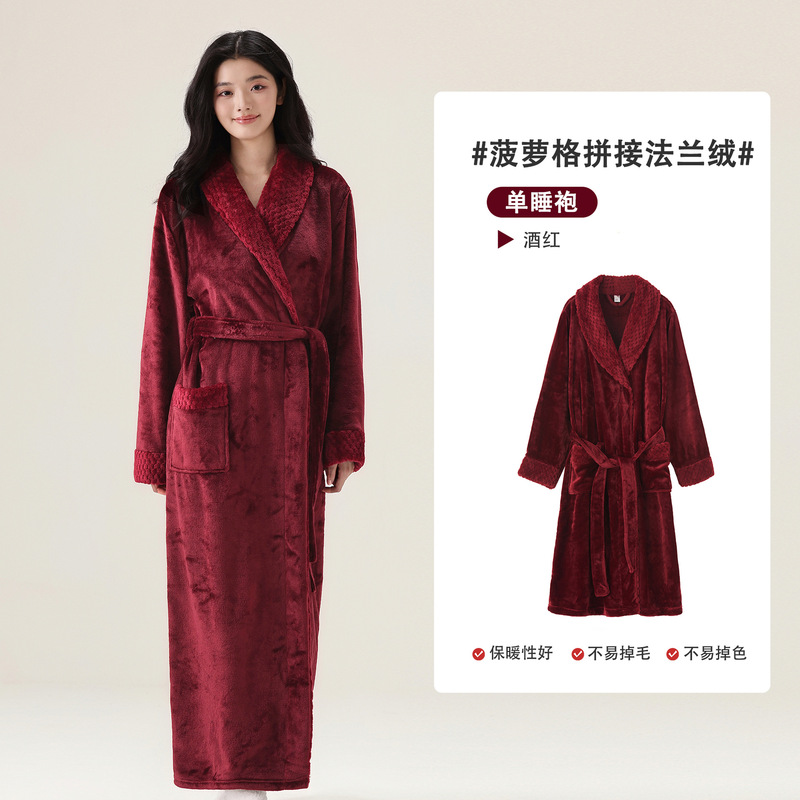 现货睡袍女秋冬珊瑚绒加厚冬季浴袍睡衣法兰绒情侣睡衣男士家居服|undefined