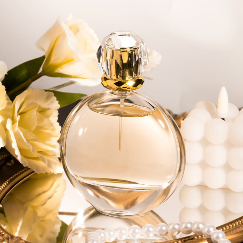 批发现货香水瓶100ml扁圆形扁瓶喷雾瓶空瓶子亚克力圆球香水盖